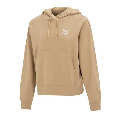 Atmungsaktiver lockerer Hoodie mit gesticktem Logo für Damen, Khaki 624679-84