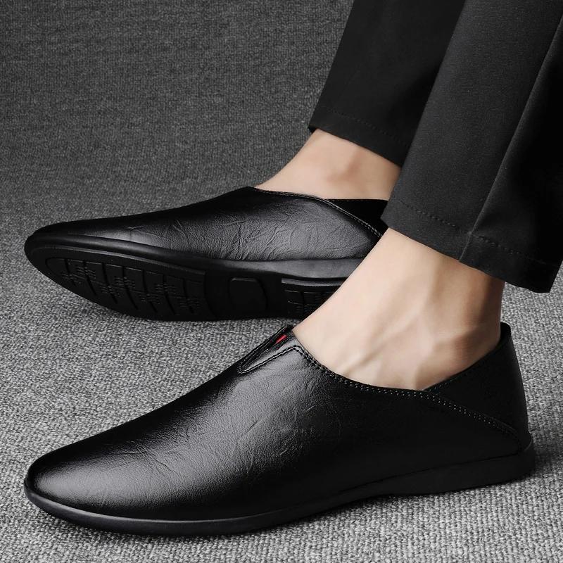 Round Toe Italian Casual Cow Leather Loafers Dress Shoes for Man Gents Genuine Leather Handmade Dress Men's Office Shoes