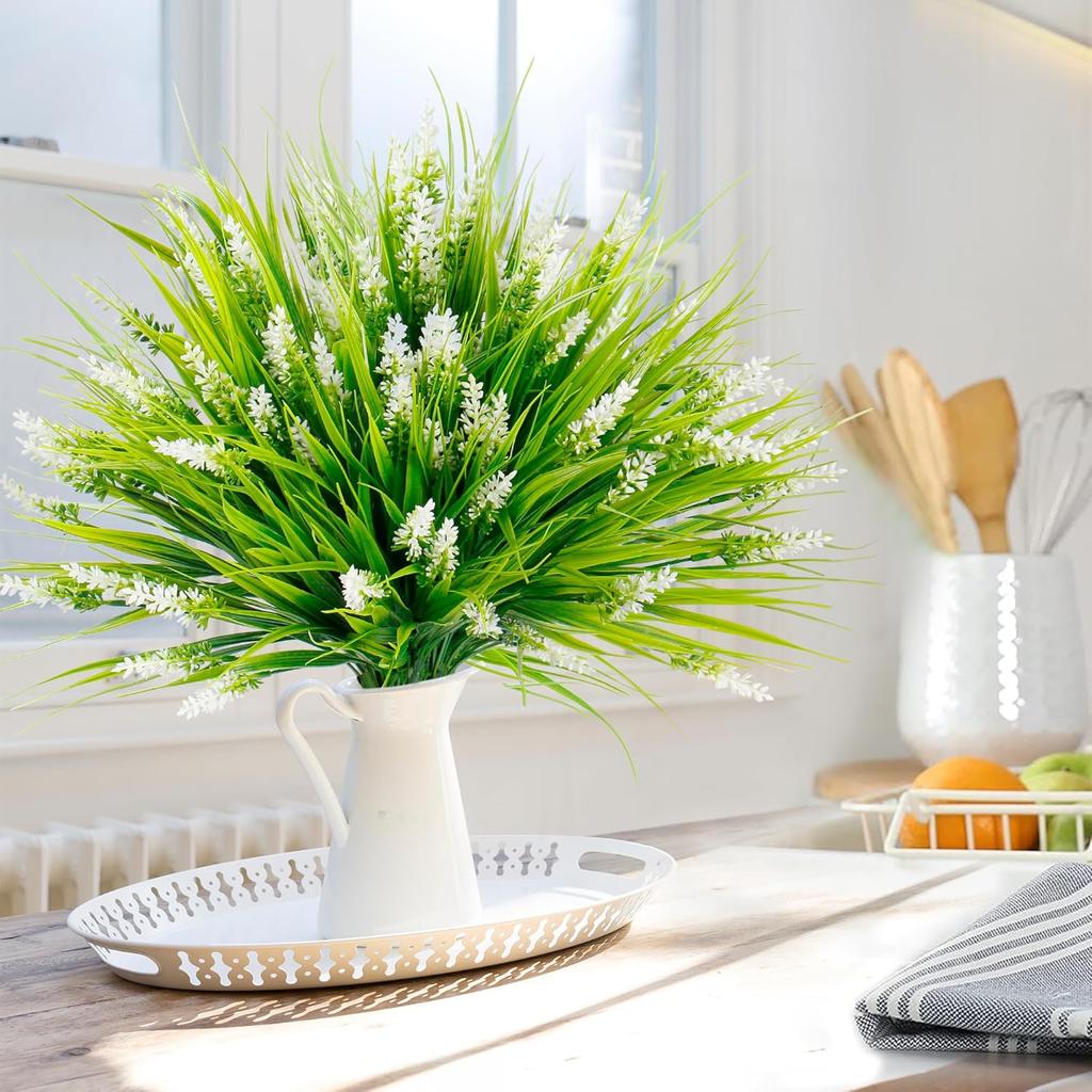 1 Bündel Künstliche Pflanzen Draußen Falsche Lavendelblüten Gefälschtes Affengras UV-Beständige Kunststoffgrünpflanzen für Garten Haus Veranda Fenster Terrasse