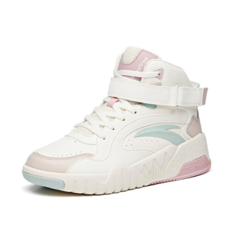 Anta Durable Breathable High-Top Skateboard Shoes Women's Lotus Gray White Sneakers 922048011-2