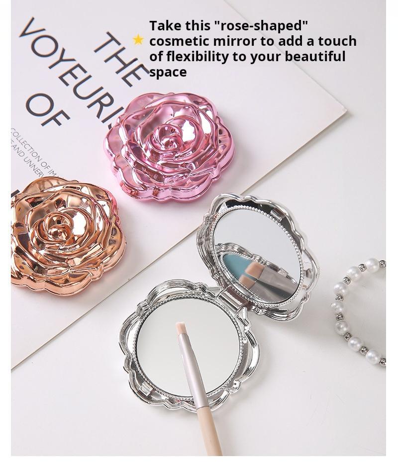 1PC Portable Mini Mirror Retro Rose Flower Small Pocket Makeup Mirror Double Sided Hand Mirrors Compact Cosmetic Beauty Tool