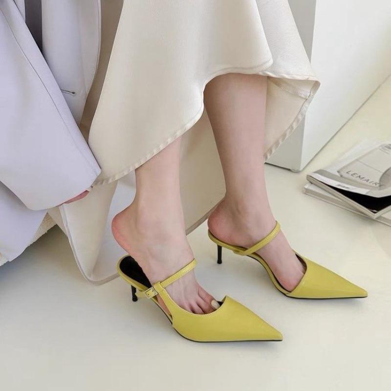 Fashion New Summer Women's Pointed Toe Mules Slippers Fashion Shallow Slip On Slides Casual Street Style Slingback Heels Zapatos Mujer