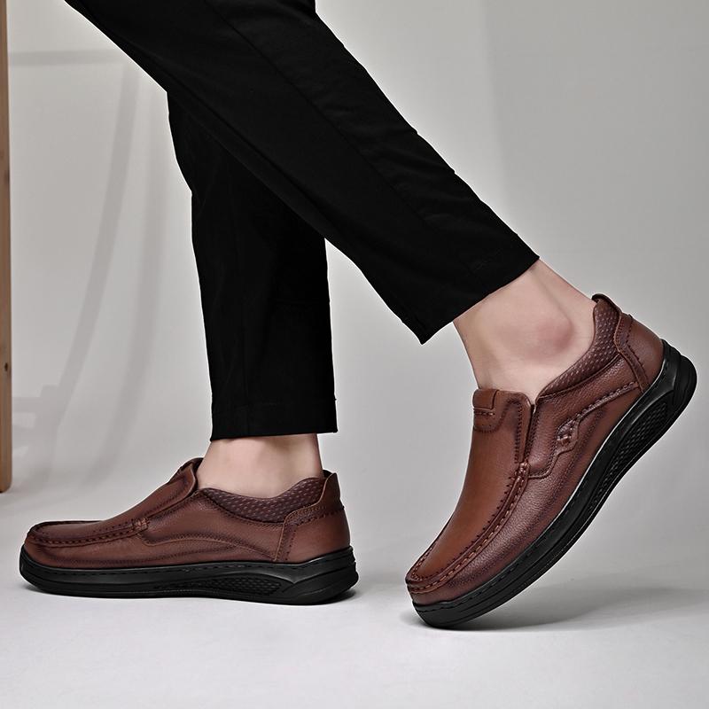 Men Genuine Leather Casual Shoes Slip On Spring Soft Bottom Wear-Resisting Loafers Designer Sole Driving Flats Men Moocasins