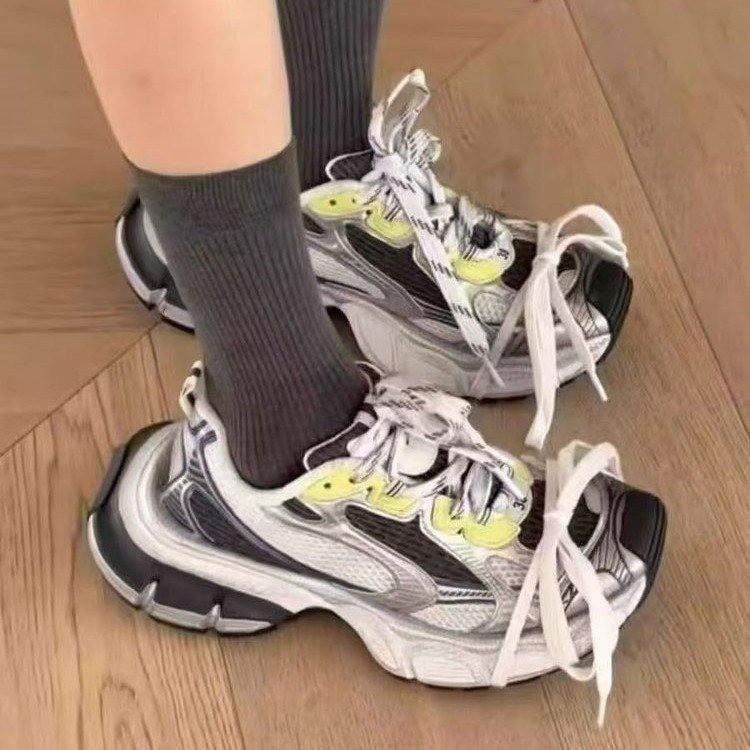 European Station Leather Daddy Shoes Casual Sports 2025 New Fashion Mesh Breathable Platform Casual Sports Shoes