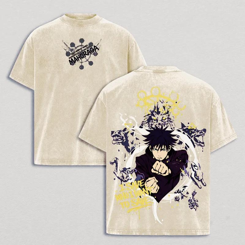 Jujutsu Kaisen Fushiguro Megumi T-shirt Anime Printed Washed Oversized T Shirt Men Women Clothing High Quality Cotton Tees Tops