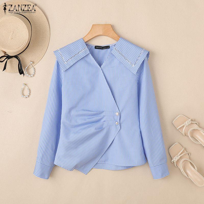ZANZEA Women V-Neck Casual Long Sleeve Stripe Blouse