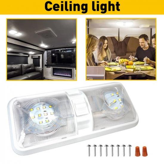 RV LED 12V CEILING DOME FIXTURE DOUBLE LIGHT Fit CAMPER TRAILER RV MARINE Frost