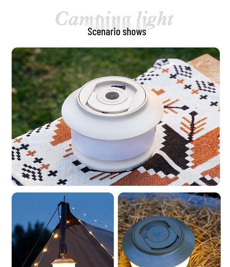 Rechargeable Outdoor Camping LED String Lights with Measuring Tape and Gas Atmosphere Lighting, Long Battery Life, Wind-Resistant Hanging Tent Rope.