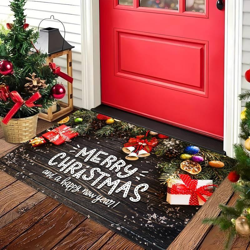 Christmas Large Carpet Santa Claus Snowman Cane Rug "Merry Christmas" Mat Snowflake Home Decoration Entryway Floor Mat Home Rugs