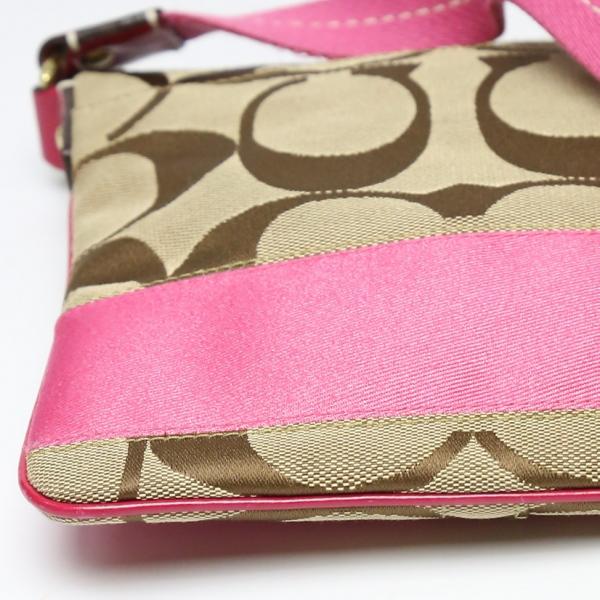 COACH Signature Diagonal Shoulder Bag leather Khaki x Pink Women 10129 Used