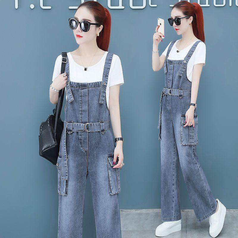Women's 2026 Spring/Autumn Wide-Leg Denim Overalls & Pants Set