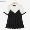 ZANZEA Women Summer Polka Dot Patchwork Casual Short Sleeve T-Shirts