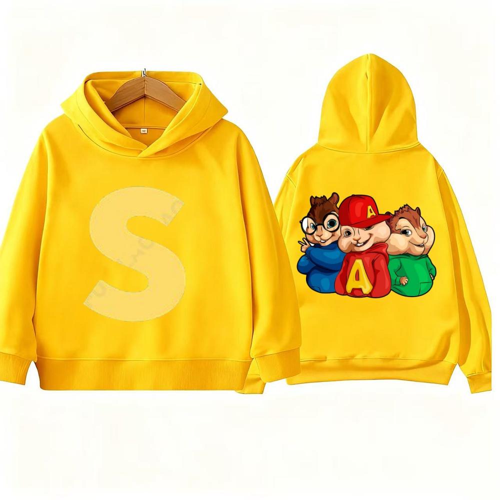 Felpa con Cappuccio Stampata Alvin Chipmunk Abbigliamento Sportivo Primavera Autunno Manica Lunga per Bambini Felpe Casual alla Moda