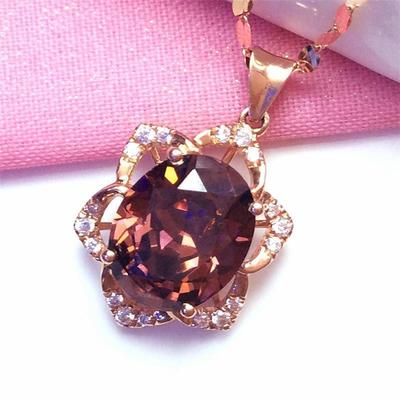 Exquisite Purple Gold-Plated Rose Gold Inlaid With Smoke-Colored Zircon Lace Egg Surface Luxury High-End Pendant Women'S Collarbone Chain