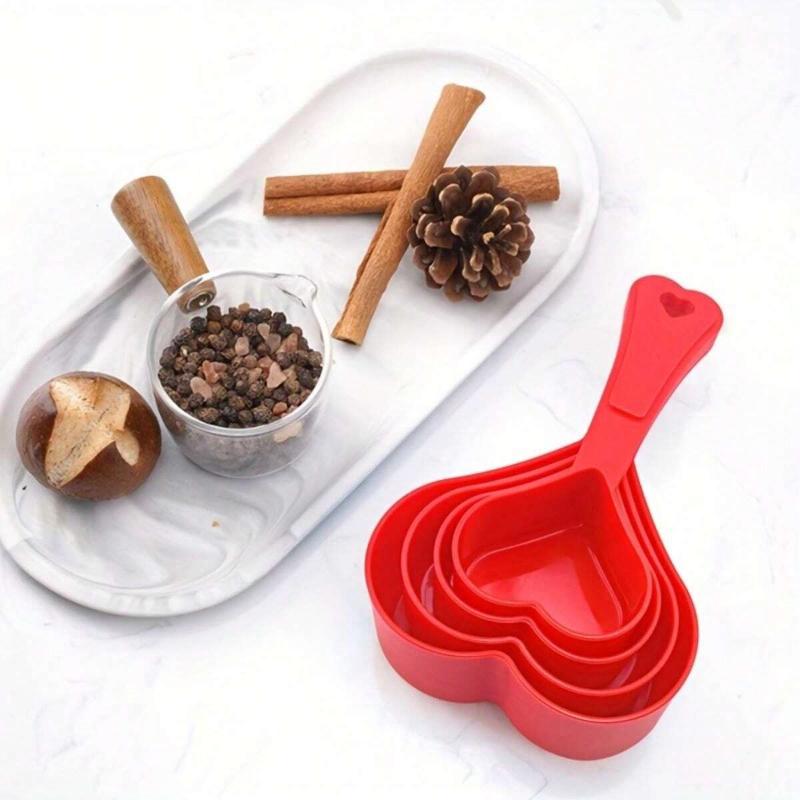 4pcs Set Measuring Cups And Spoon Set Small Heart-Shaped Baking Kitchen Tool Baking Spoon Measuring Cup Tool