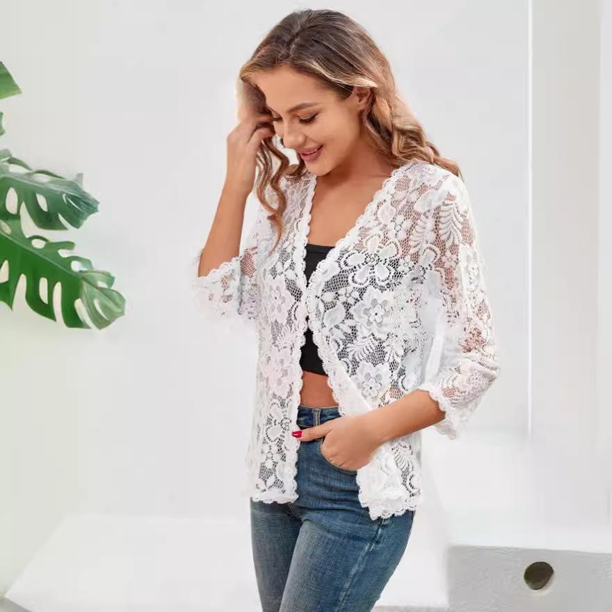 2024 Lace Hollow See-through Sunscreen Cardigan for Beachwear