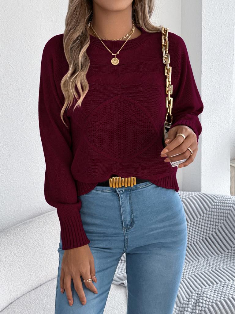Autumn Winter New Slim Long Sleeve Women's Round Neck SweaterFashion Casual Fried Dough Twists Solid Color Knitting Pullover