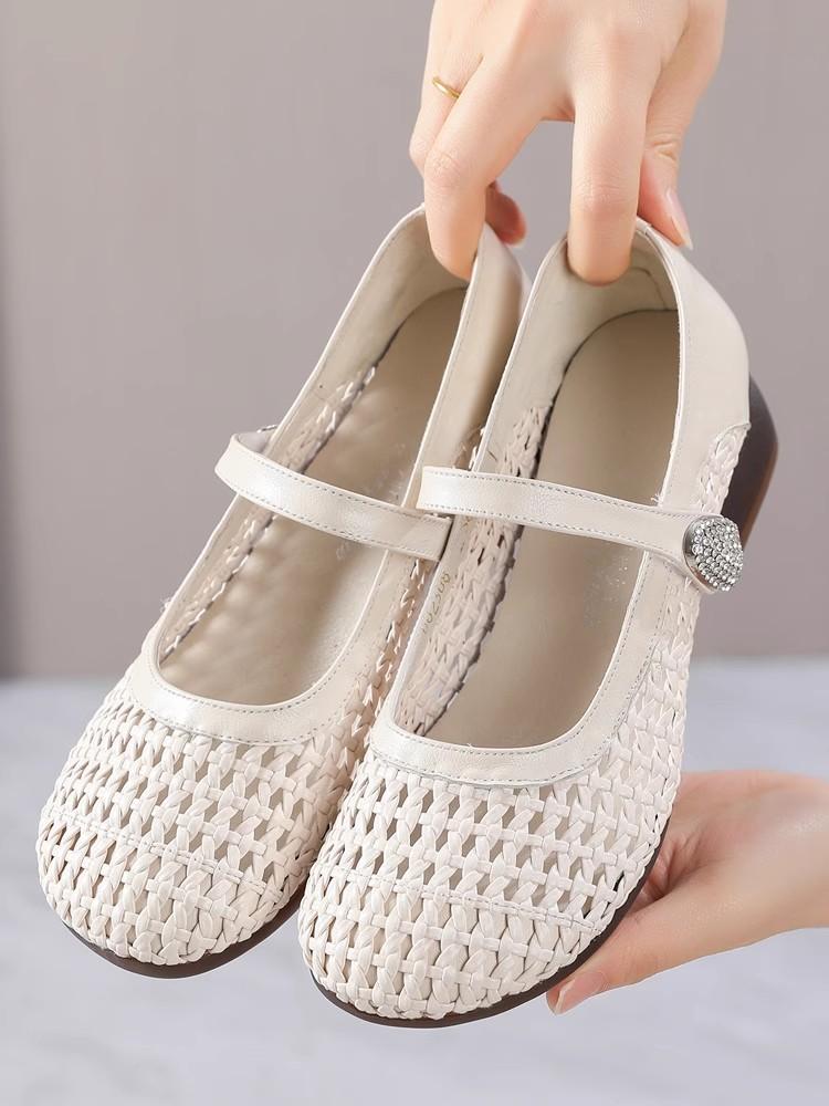 Fashion GKTINOO Genuine Leather Woven Thick Heels Women's Shoes 2025 Summer New Lace-up Soft Sole Casual Hollow Breathable Sandals