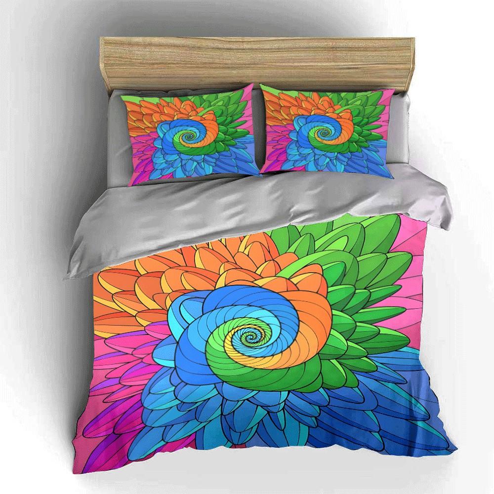 Colorful Spiral Floral Design Set Exquisite Three-Piece Bedding Set Gift For Kids And Adults