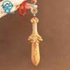 Dragon & Tiger Peach Wood Cinnabar Tianshi Sword Pendant with Five Emperor Coins