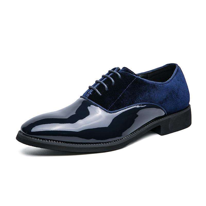 Round Head British Style Business Dress Splicing Leather Shoes Spring and Autumn Men's Height Increase Wedding Groom Derby Shoes