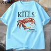 Smoking Kills Crab T Shirts Unhinged Weirdcore TShirt Weird Graphic Tee Harajuku Cotton Short Sleeve Tshirt Unisexs Clothing