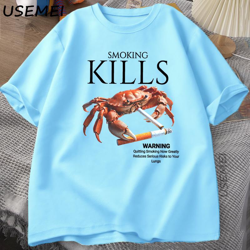 

Smoking Kills Crab T Shirts Unhinged Weirdcore TShirt Weird Graphic Tee Harajuku Cotton Short Sleeve Tshirt Unisexs Clothing L