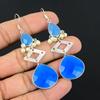 925 Sterling Silver Blue Sapphire Gemstone Unique Dangle Drop Earrings Jewelry