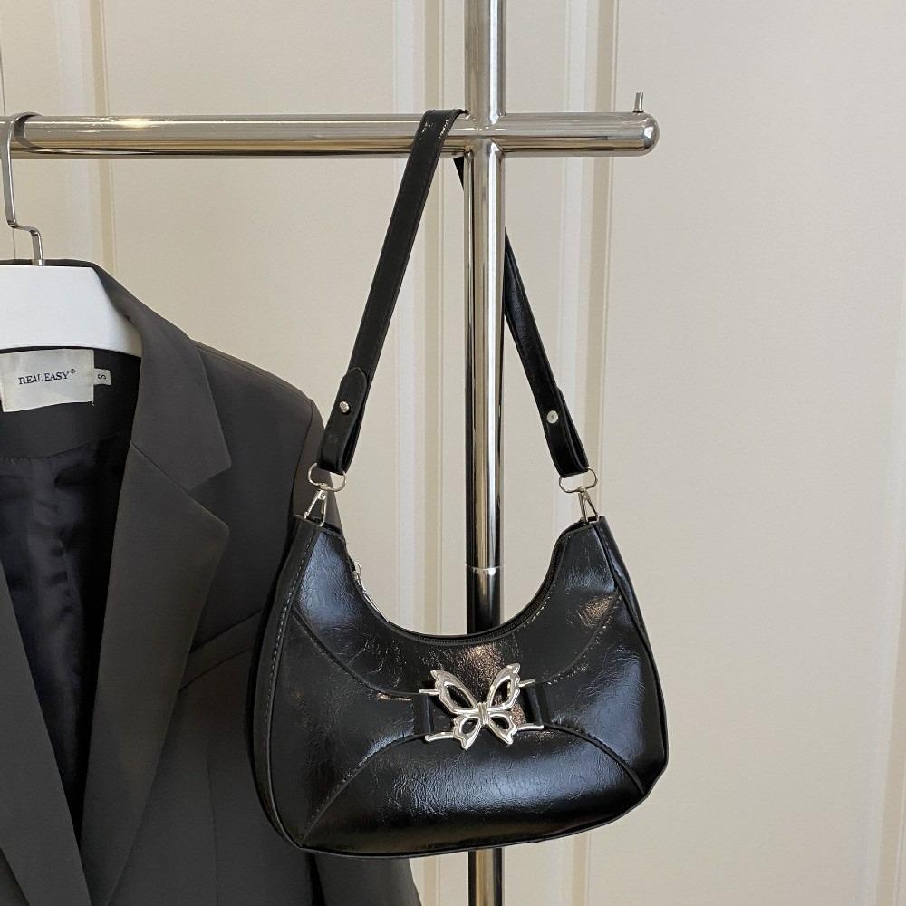 

Кожаные сумки-слинг Y2k, повседневная сумка-тоут на молнии, модная сумка через плечо с бабочкой, сумочка чёрный