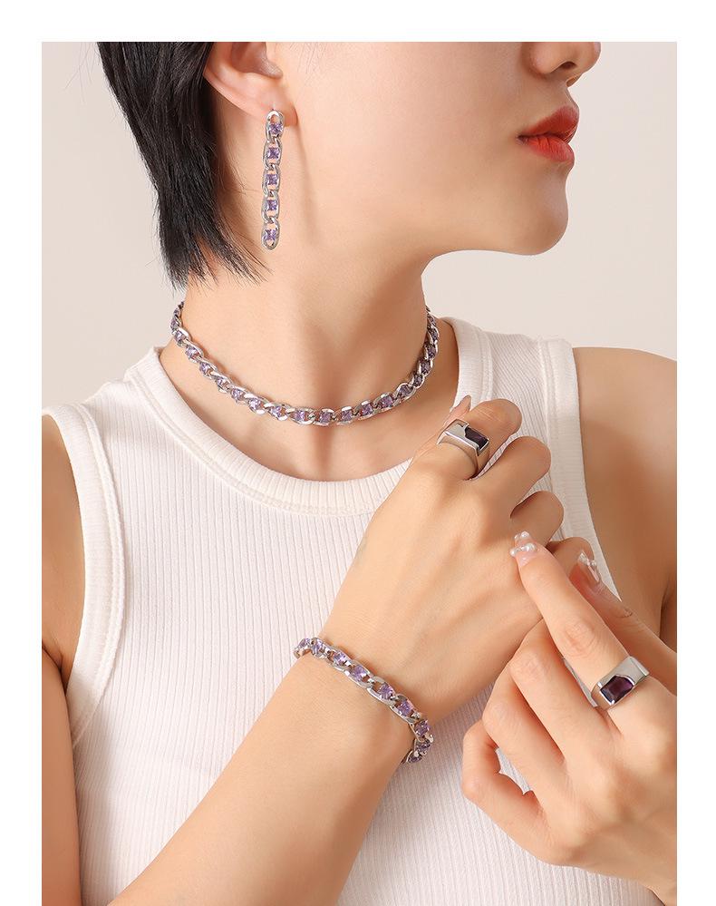 European Style Colorful Cubic Zirconia Jewelry Set with Diamond-Studded Necklace, Light Luxury Bracelet, and Exquisite Earrings