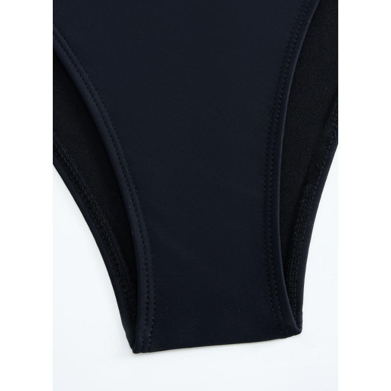 Women's Double Strap High Waist Bikini Bottom Black High Cut Swimwear