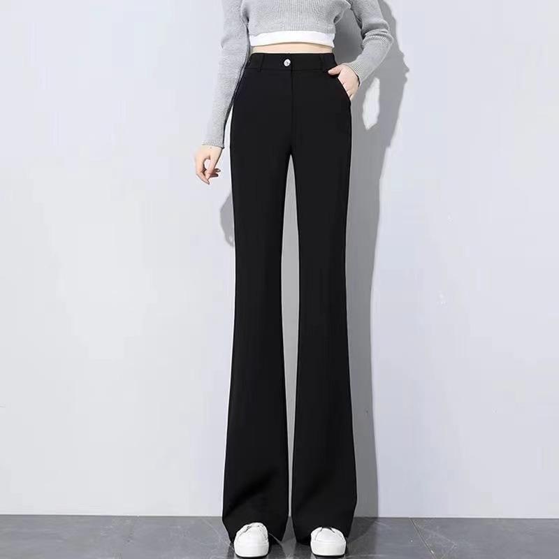 Womens High Waist Slim Fit Micro Flared Suit Office Pants