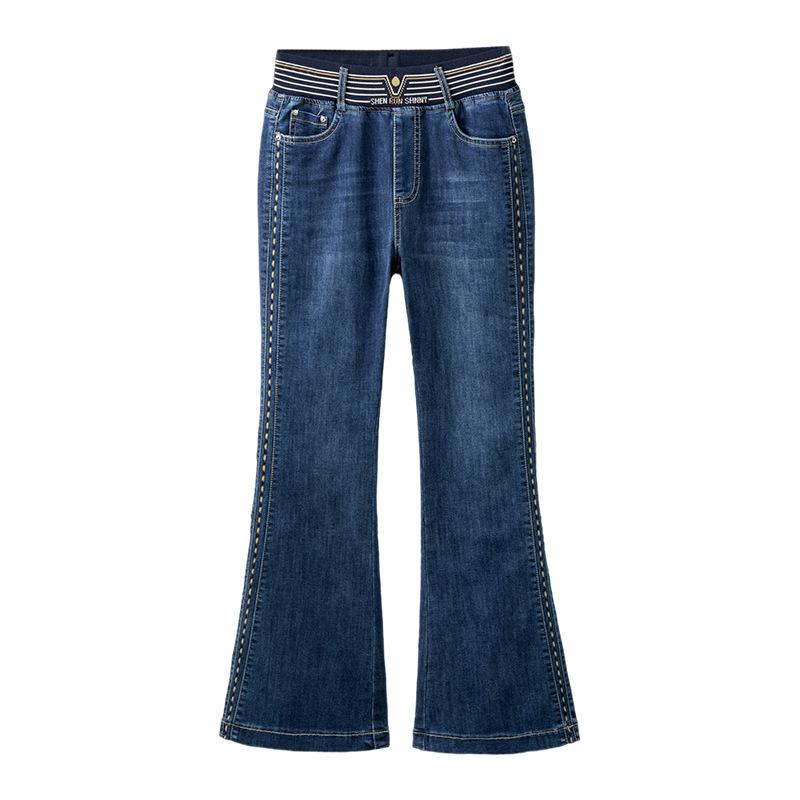 Podzimní dámské elastické kalhoty s vysokým pasem, ležérní, jednobarevné, rozšířené