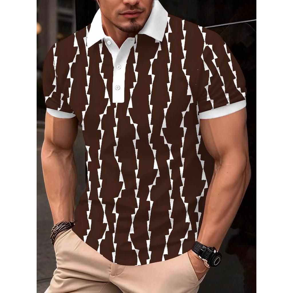 2026 Summer New Style Men's Short-Sleeved Polo Shirt with 3D Pattern Printing for Street Casual Fashion and Breathability
