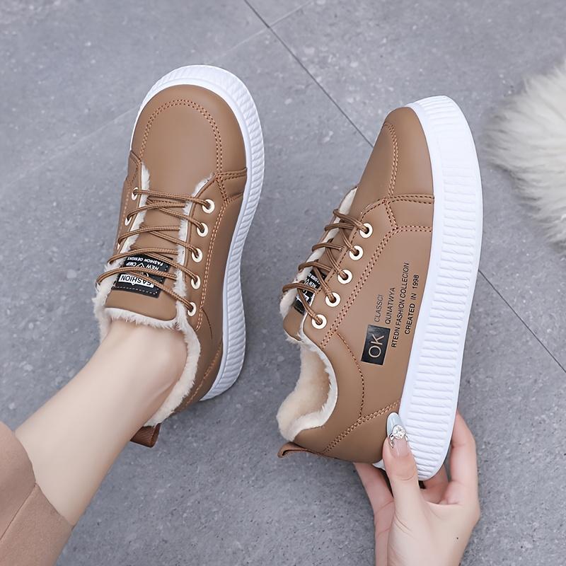 Sneakers Plushlined Womens Thermal Winter Casual Shoes With Thick Pvc Sole Laceup Design And Faux Furry Interior For Warmth And Comfort Shoes