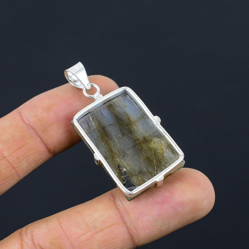 Jubiläumsgeschenk für sie Natur Labradorit Edelstein Anhänger 925 Silber