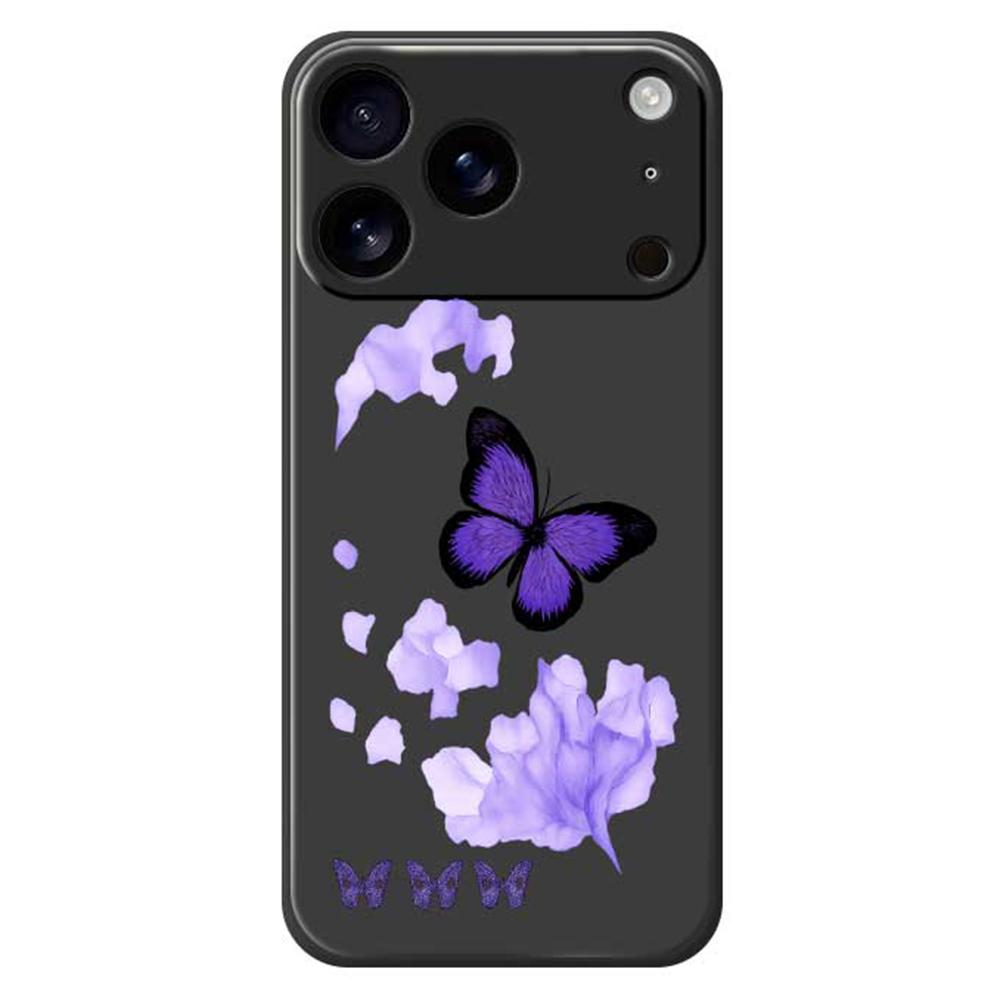 For iPhone 17 Pro Max Case Purple Butterfly Pattern Printing Straight Edge TPU Phone Back Cover D