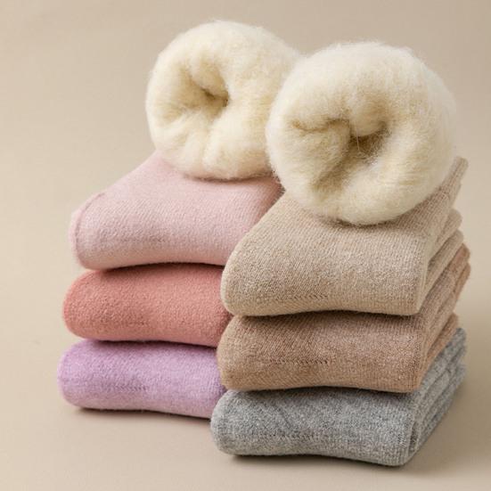 1 Pair Women Winter Socks Mid-tube Thickened Warm Soft Plush No Odor Solid Color High Elasticity Anti-slip Sweat-absorption Anti-shrink Sports Socks