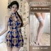Sex underwear, uniform, pure desire retro printing hip-wrapped cheongsam set, temptation to hang the neck to avoid showing the chest