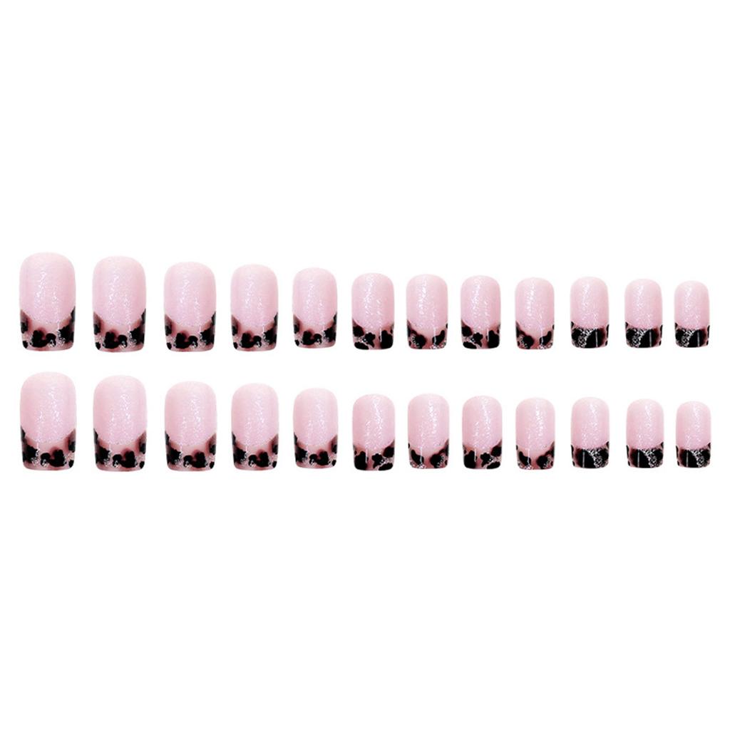 Französisch Leopardenmuster Aufklebe-Nagel Quadratischer Sargnagel Mittelgroße Designs Vollständige Abdeckung Künstlicher Nagel Aufklebe-Nagel 24 Stück