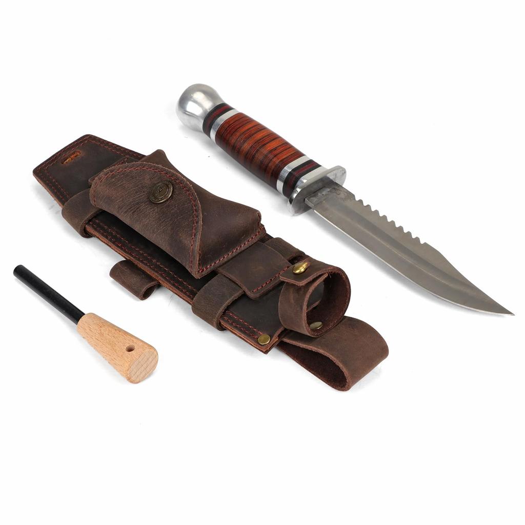 TOURBON Knife Sheath Belt Case for Straight Handmade Leather Sheath with Flint Holder for Petty and Airsoft Knives, Knives, Camping, BBQs, Fishing,
