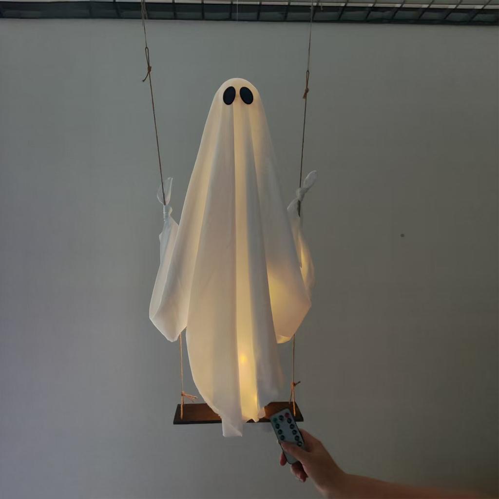 Halloween Hanging Swing Ghost with LED Lights Hanging Swing Ghost Spooky Swing Ghost for Garden Patio Yard Porch Outdoor Holiday