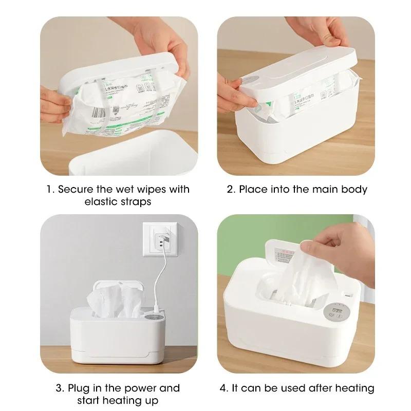 USB Portable Baby Wipe Warmer Heater Wet Towel Dispenser with Temperature Control for Home and Car Use