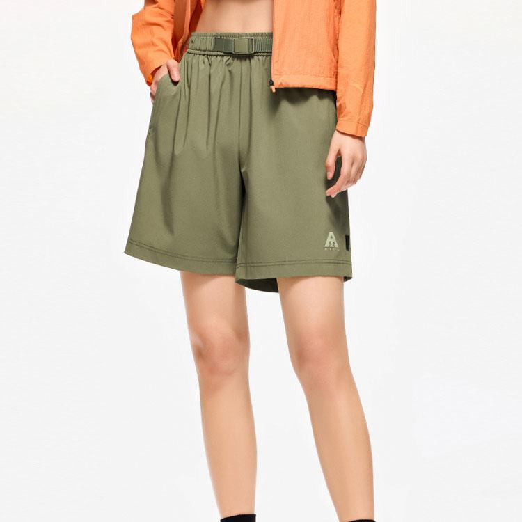 Anta Solid Color Mid-Rise Breathable Loose Straight Casual Shorts Women Shorts Muqing-Green 962427508-1