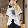 Cartoon Kawaii Niedlich Bedrucktes Damen T-Shirt Sommer Locker Schräger Kragen Grunge T-Shirt Y2k Ästhetik Schräger Kragen Fee T-Shirts