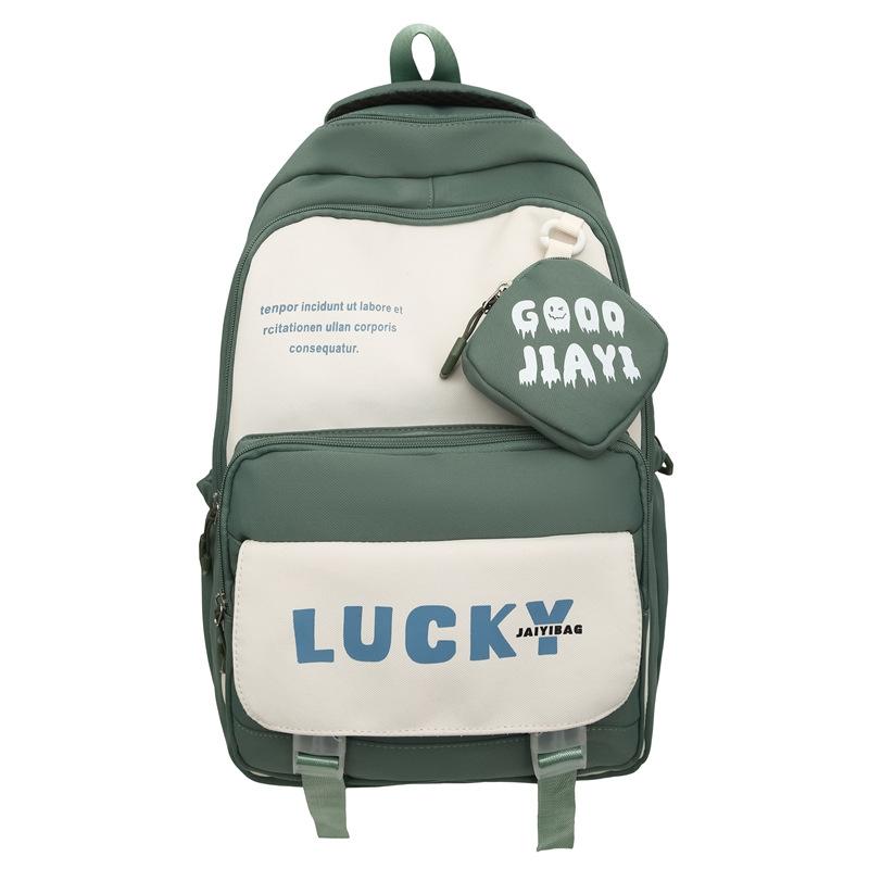 

Color Block Women s Schoolbag Letter Print Junior High School Campus Backpack Large Capacity Travel Backpack with Coin Purse зелёный