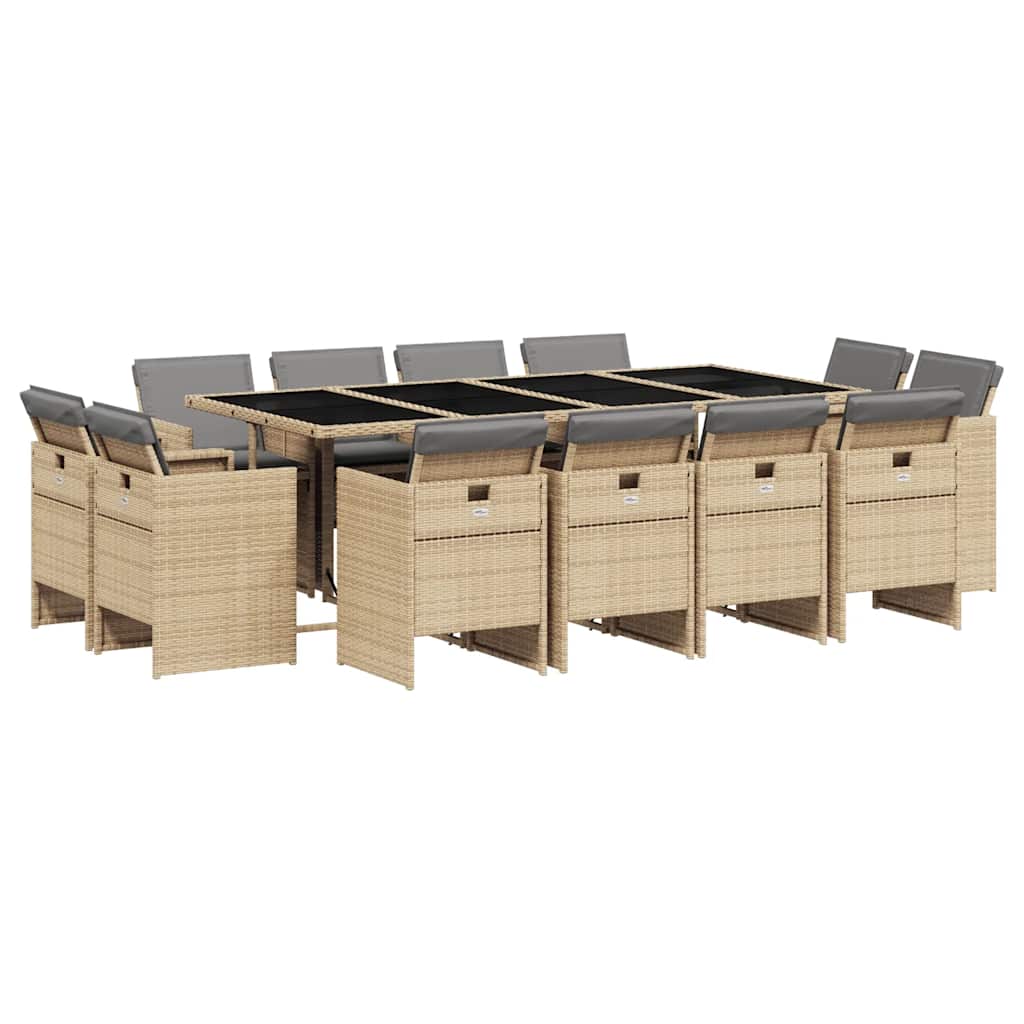 Vidaxl 13-Cz Garden Furniture Set, Cushions, Mixed Beige, Rattan Pe
