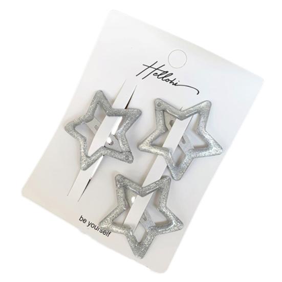 

3Pcs Girl Hairpin Metal Base Stars Rectangles Water Drops BB Clip with Scallion Powder Technology Hair Accessories D