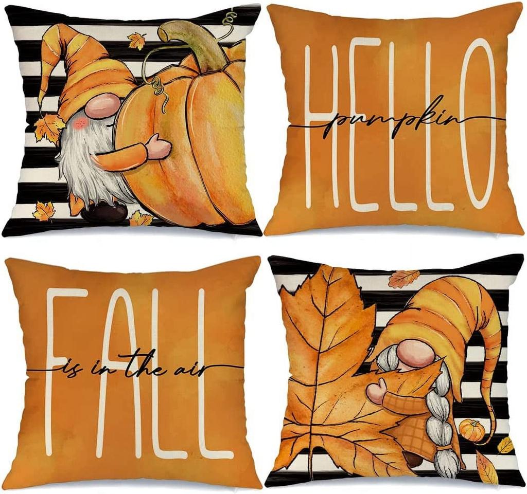 Fall Pillow Covers 18x18 Set For Fall Decor Maple Leaves Happy Outdoor Fall Pillows Decorative Throw Pillows 4pc