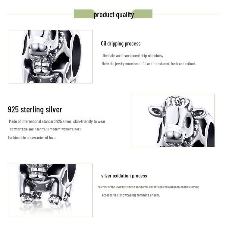 Yinziyun Original Cute Cow 925 Sterling Silver Beaded Bracelet